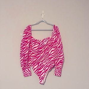 Hot Pink Puff Sleeve Zebra Print Bodysuit